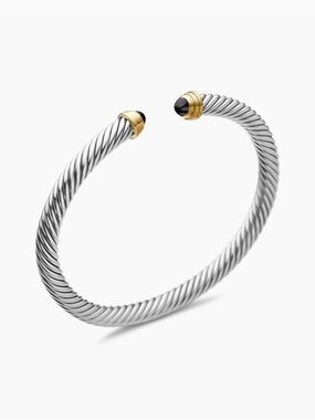 David Yurman Silver Twisted Cable Bracelet with Onyx and Gold Accent